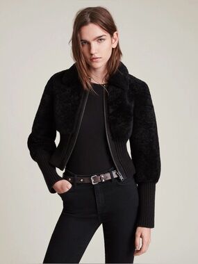 NWOT AllSaints Black Adria Shearling Bomber Jacket